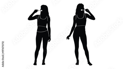 Silhouettes of two women holding cotton swabs in their ears