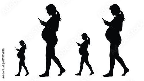 Silhouettes of pregnant women and a child all looking at their phones
