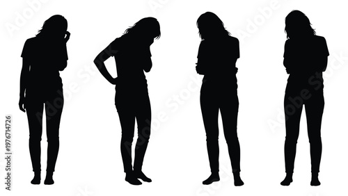 Four women in silhouette stand with heads bowed suggesting sadness or contemplation