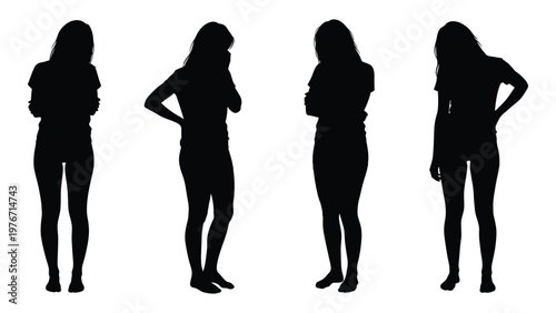 Four full body silhouettes of women in casual poses against a white background