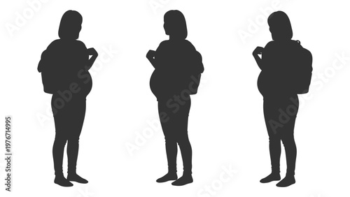 Three silhouetted pregnant women standing with hands on their bellies
