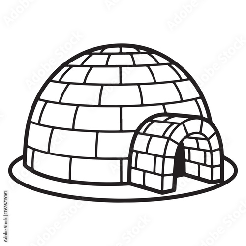 Igloo Ice House Line Art Winter Shelter Illustration
