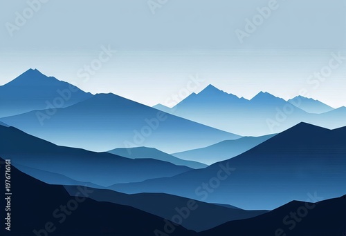 Blue mountain range landscape with misty layers illustration