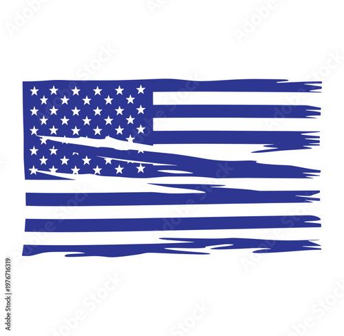 torn american flag with blue and white colors and white stars on left side