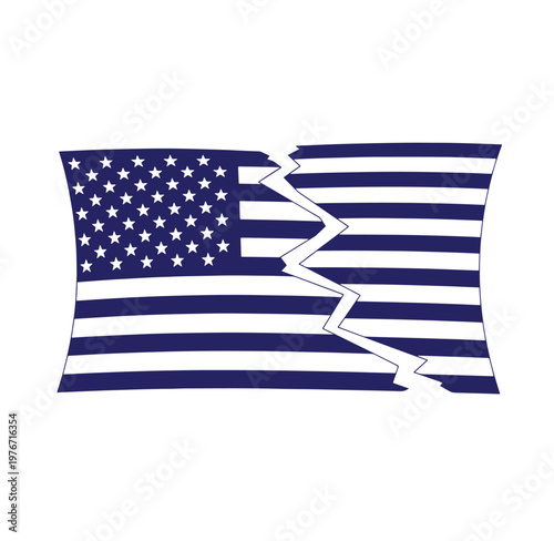 Torn American flag with broken stripes and stars symbolizing division  national symbol