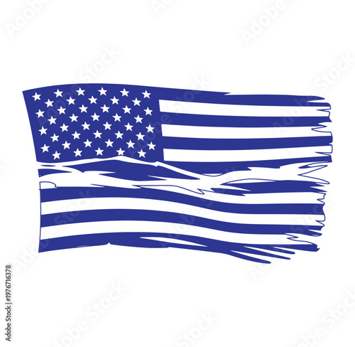 Torn American flag with stars and stripes design on white background