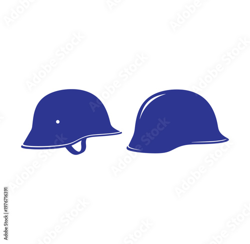 Two blue hard hats with white outlines on white background