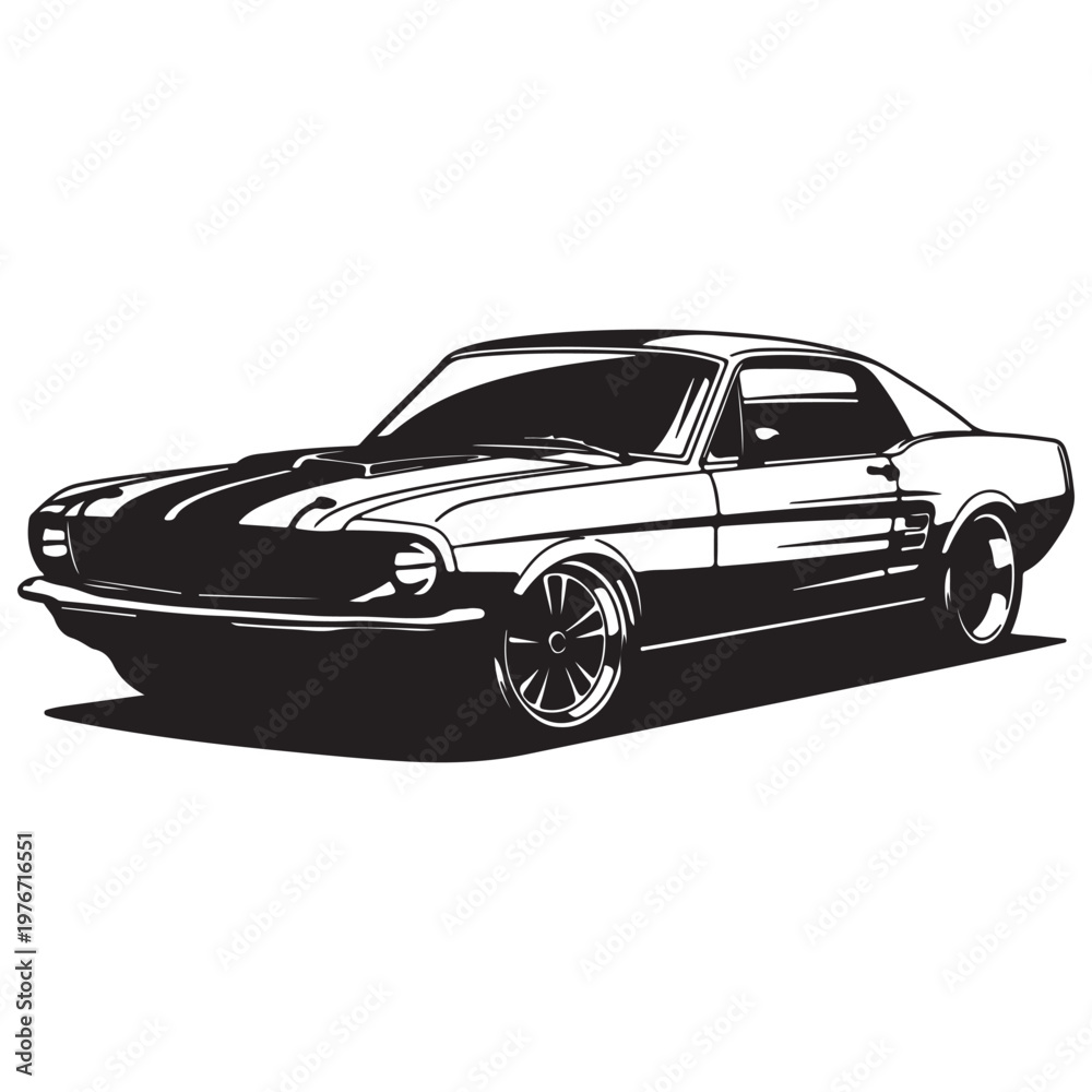 Obraz premium Classic Vintage Car Side View Line Art Illustration