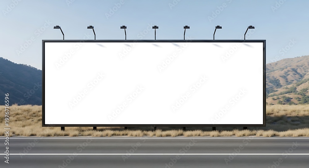 Obraz premium Blank Billboard on Roadside with Mountains in the Background for Advertisement.
