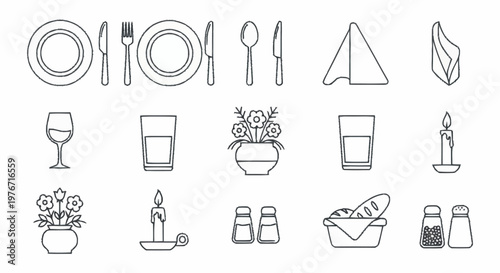 Elegant Table Setting Illustration - Plates, Cutlery, and Decorative Elements.