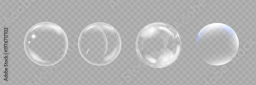 realistic colorful soap bubbles to create a design. Transparent realistic soap bubbles isolated on transparent background.