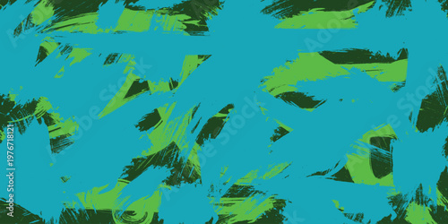 Wallpaper Mural Vibrant Abstract Brush Stroke Background Vector, Teal Blue and Neon Green Grunge Art Torontodigital.ca