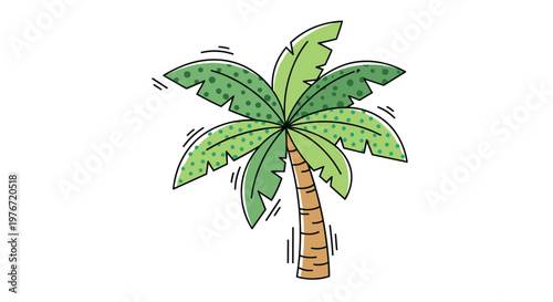 Single green palm tree swaying and blowing in the tropical wind against a clean white background with motion lines.