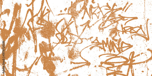 Orange graffiti tags and scribbles on white wall texture with street art spray paint white space modern art background texture graffiti scribbles background abstract distressed creative