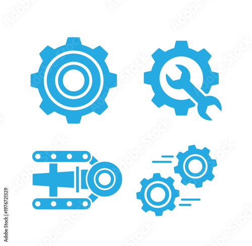 blue gear icons for industrial and mechanical concepts  gearwheels and tools