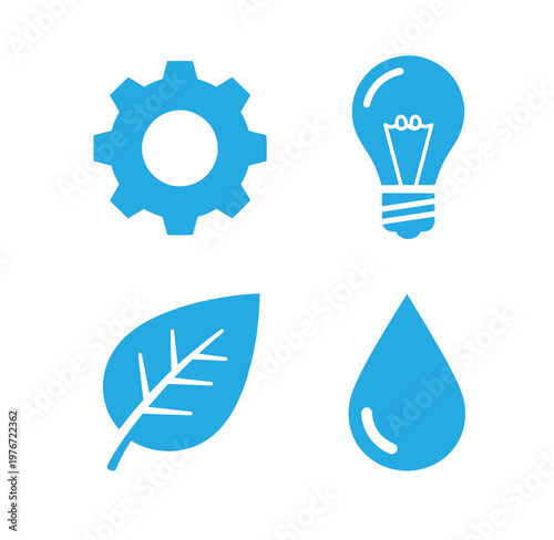 Collection of blue icons for ecology and innovation concepts