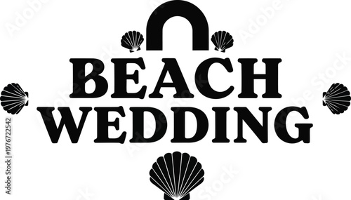 Beach wedding with seashells text black