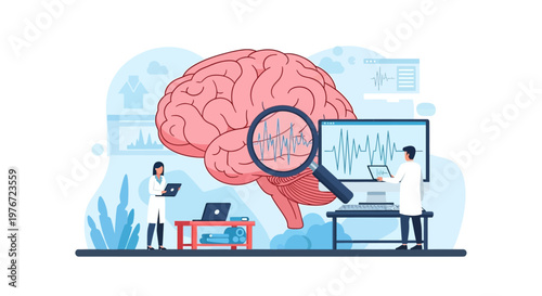 Brain research, neuroscience, EEG, medical science, doctors analyzing brain activity