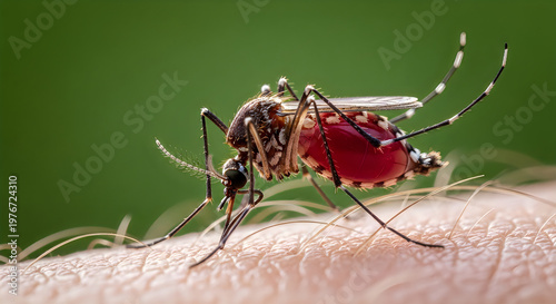 Close-up of a blood-fed mosquito on a surface