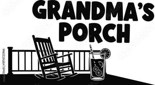 Grandma's porch with rocking chair and drink railing