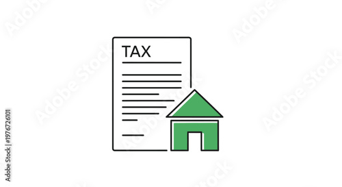 Tax form depicted with a house illustration representing property taxes