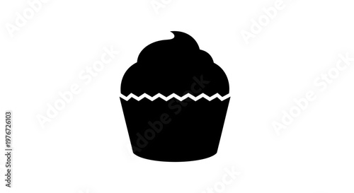 Simple black silhouette of a cupcake with a decorative wrapper