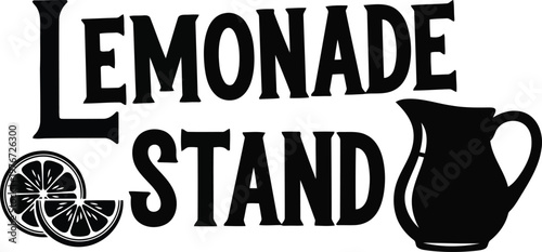 Lemonade stand with pitcher and lemons black and white