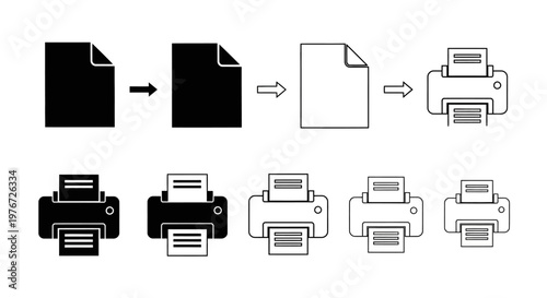 Illustration of a document printing process from file to physical copy
