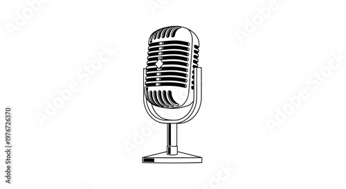 Vintage microphone illustration in black and white a classic recording device
