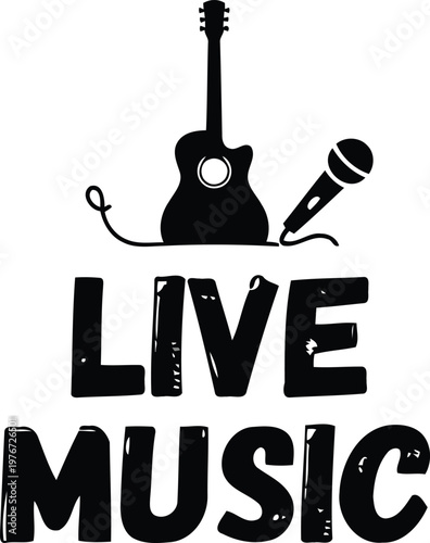 Live music with guitar and microphone black and white