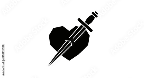A black silhouette of a heart pierced by a dagger