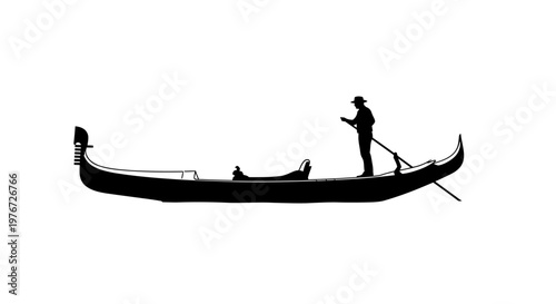 Silhouette of a gondola and gondolier on calm waters