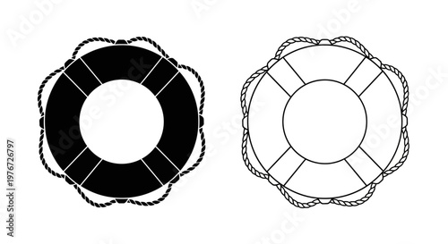 Two life preservers a filled black version and an outlined white version
