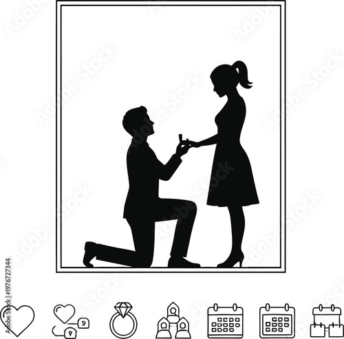 Romantic proposal silhouette a man kneeling before his beloved