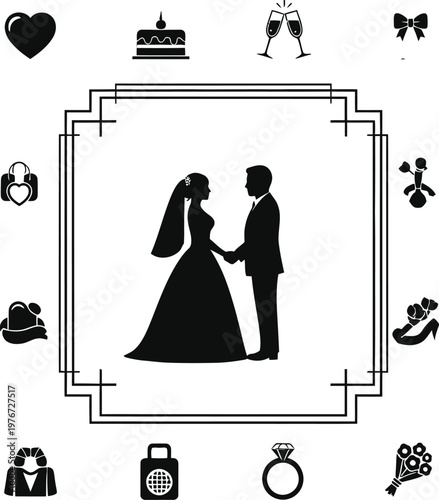 Wedding silhouette with decorative elements a celebration of love and commitment