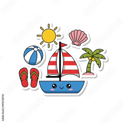 Cute Kawaii Summer Vacation Elements Collection.