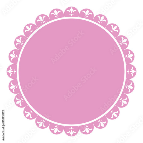 Illustration of a pink floral round frame with an ornament on a white background
