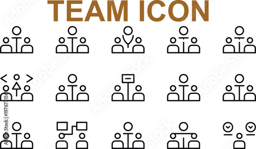 Team collaboration icons set with various people and communication symbols