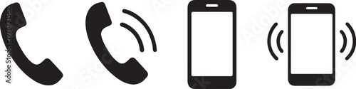 Ringing Phone Icon Set. Minimal Phone Call Sign Vector Illustration for Apps and UI Design.