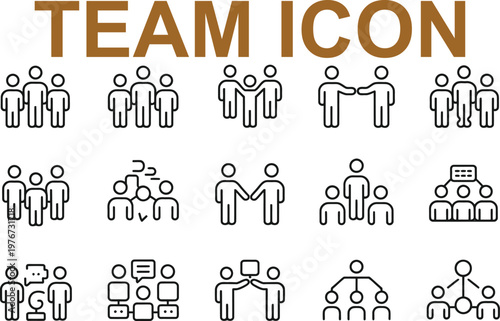 Team collaboration icons set with various people interactions and communication symbols