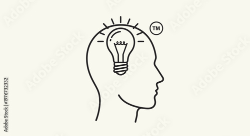 Creative Thinking and Brand Protection Concept Vector Illustration with Head and Light Bulb Icon
