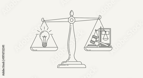 Intellectual Property Law and Innovation Concept Balance Scale Vector Illustration
