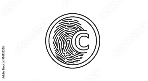Biometric Identity Fingerprint Icon with Letter C Circle Illustration Vector Design