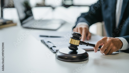 lawyer or judge counselor reading a important legal contract documents in office