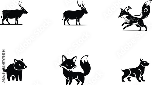 Black and white animal silhouettes with descriptive labels