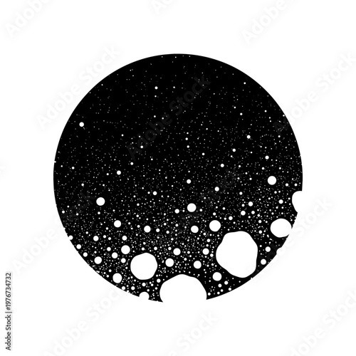 high contrast moon surface with craters and stars minimalist black background
