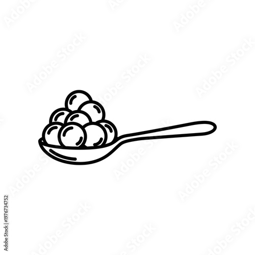 black and white line art spoon with stacked round shapes minimalist design