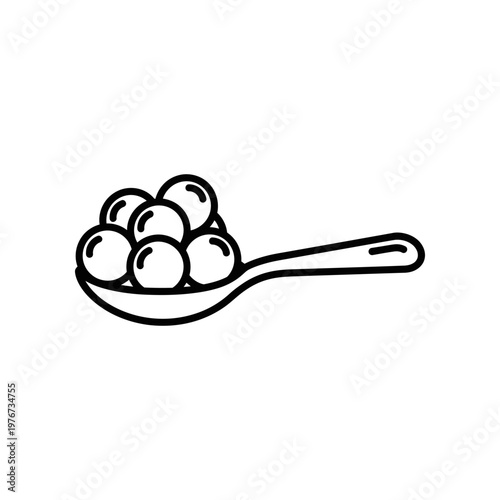black and white line art spoon with three stacked marshmallows illustration