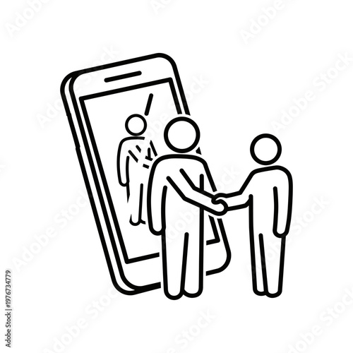 Diverse team handshake on smartphone screen collaboration concept icon