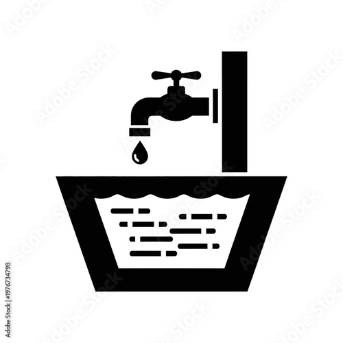 Black and white water leak detection icon with dripping faucet and checklist
